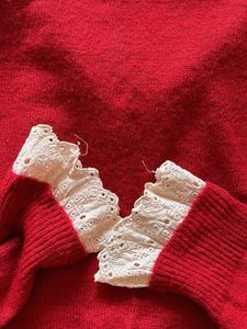 Red Cardigan with Lace Detail