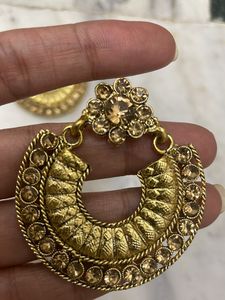 Stone Studded Golden Earrings