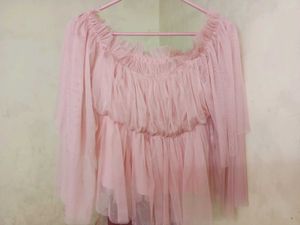 Pink Tulle Off-Shoulder Top