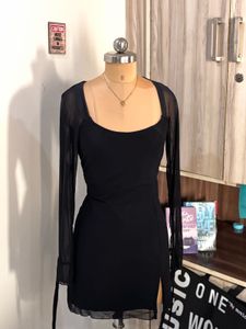 Chic Black Mesh Sleeve Mini Dress