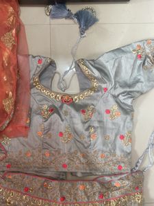 Grey Colour Heavy Work Ghagra With Duppata And Blo