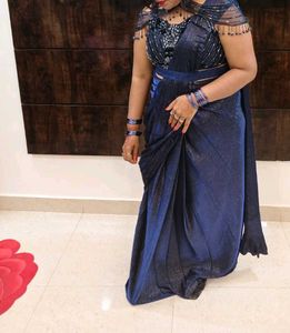 Elegant Navy Blue Embellished Saree