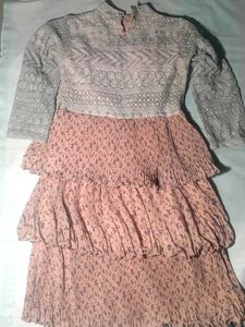 Girls Pink Floral Tiered Dress with Embroidered La
