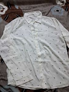 White Bow Print Button-Up Shirt