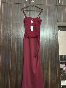 Elegant Burgundy Ruched Maxi Dress