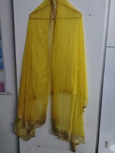 Vibrant Yellow Dupatta with Golden Border