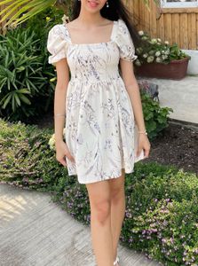 Floral Smocked Square Neck Dress