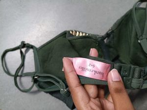 Green Textured Bikini Top with Gold Chain Detail