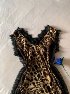 Lingerie Nightgown Leopard Print Lace Trim