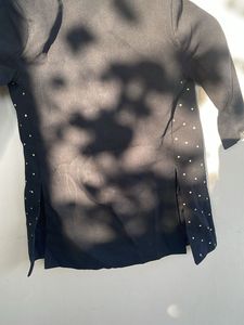 Black Polka Dot Kurta Jacket