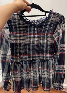 ONLY Smocked Plaid Peplum Top