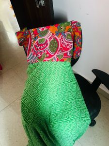 Vibrant Green with pink Printed Maxi Dress