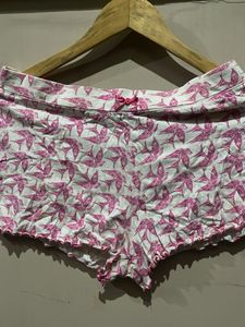 Cute Pink Bird Print Pajama Shorts