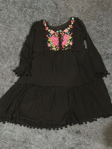 Boho Embroidered Black Dress