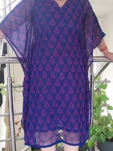 Blue Printed Kaftan Kurta