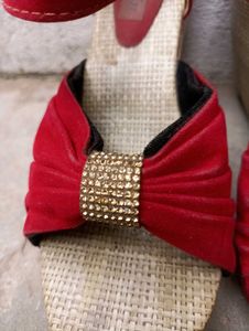 Red Velvet Wedge Sandals