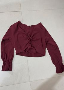 Maroon Crop Top with Knot Detail