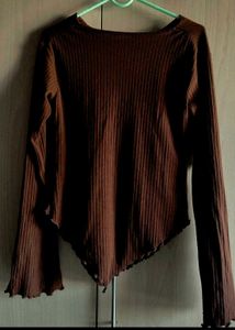 Ribbed Brown Long Sleeve Top