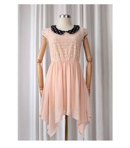 Peach Lace Dress with Polka Dot Collar