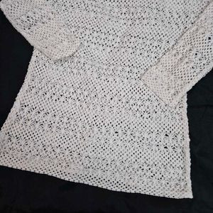 oversized White Crochet Knit  Top/ short dress