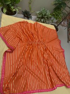 Orange Striped Kurta with Pink Palazzo