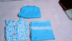 Blue Cotton Kurta Set with Dupatta