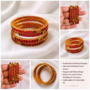 Elegant Red & Green Stone Bangles