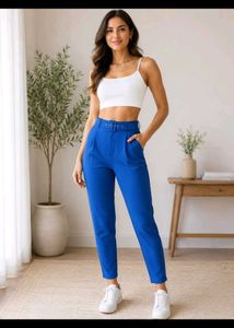 Stylish Blue High-Waisted Trousers