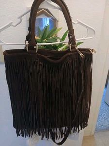 Brown Suede Fringe Shoulder Bag