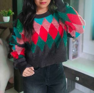 Colorful Diamond Pattern Sweater