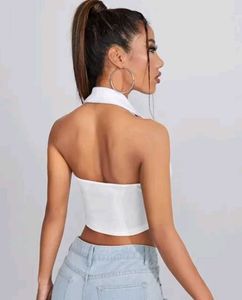 White Ribbed Halter Crop Top