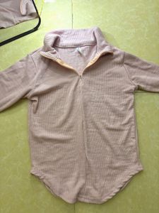 Ribbed Half-Zip Long Sleeve Top