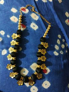 Black & Gold Floral Necklace
