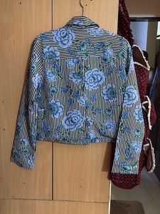 Floral Striped Cropped Blazer
