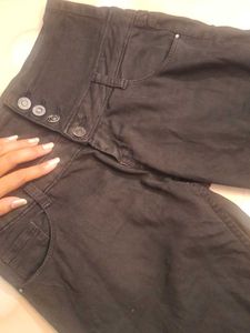 High Waisted Black Button Fly Pants