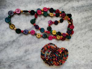 Colorful Wooden Bead Necklace and Bracelet