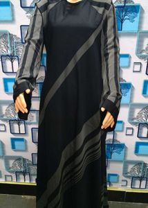 Striped Black Nida Umbrella Burqa Latest Design
