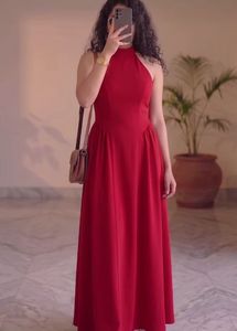 Elegant Red Halter Neck Maxi Dress