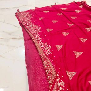 Elegant Pink Embroidered Saree