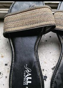 Stylish Black Embellished Flat Sandals