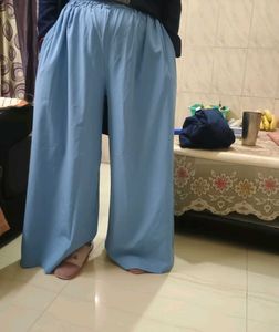 Blue Wide Leg Palazzo Pants|Pockets on both s