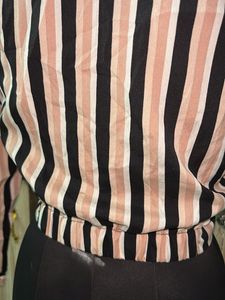 Striped Twist Front Crop Shirt