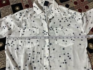 White Star Print Button-Up Shirt