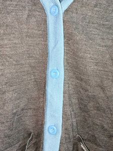 Classic Grey Cardigan with Blue Trim