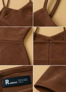 BROWN SUEDE-FEEL SPAGHETTI STRAP BODYCON MINI