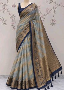 Elegant Blue & Gold Woven Saree