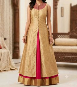Elegant Gold & Pink Anarkali Gown