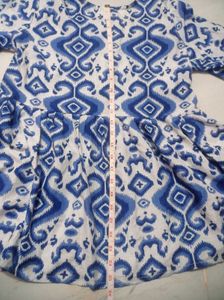 Blue Ikat Print Lace-Up Tunic Top