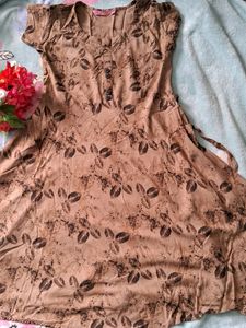 Coffee Cloured Leaf Printed Long Top