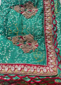 Green Bandhani Saree with Embellishments